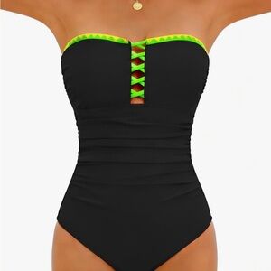 BRAND NEW One Piece Black Swimsuit With Tummy Control and Optional Straps